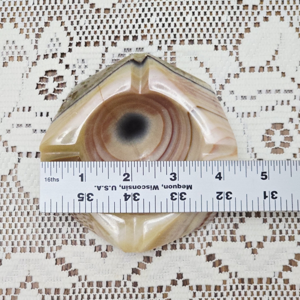 Vintage MCM Onyx Ashtray Marble Alabaster Heavy Stone Cream Green Pink Tan - Picture 3 of 16